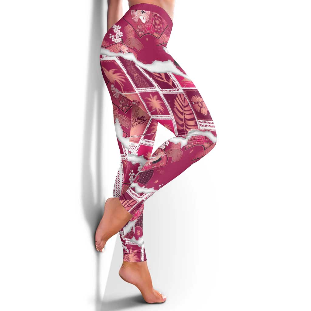 Hawaii Japanese Culture Pink Leggings Spring Cranes Aloha Pattern
