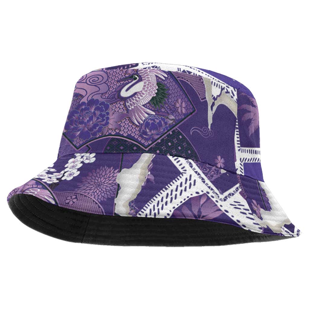 Hawaii Japanese Culture Purple Bucket Hat Spring Cranes Aloha Pattern
