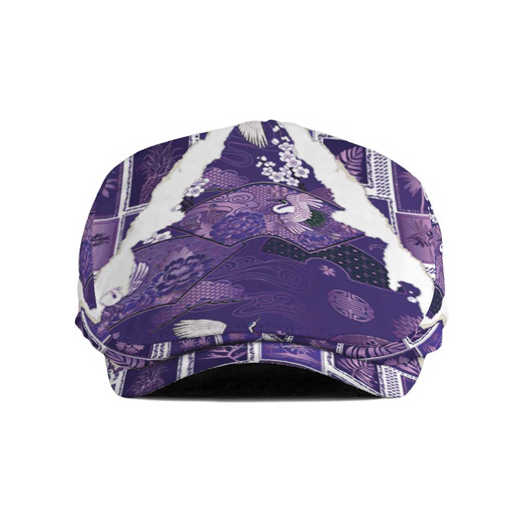 Hawaii Japanese Culture Purple Jeff Hat Spring Cranes Aloha Pattern