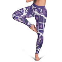 Hawaii Japanese Culture Purple Leggings Spring Cranes Aloha Pattern