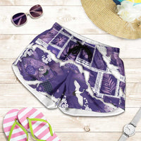 Hawaii Japanese Culture Purple Shorts for Women Spring Cranes Aloha Pattern LT01 Purple - Polynesian Pride