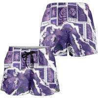 Hawaii Japanese Culture Purple Shorts for Women Spring Cranes Aloha Pattern LT01 - Polynesian Pride