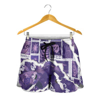 Hawaii Japanese Culture Purple Shorts for Women Spring Cranes Aloha Pattern LT01 - Polynesian Pride