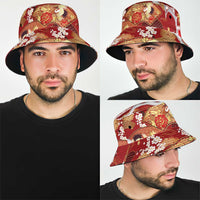 Hawaii Japanese Culture Red Bucket Hat Spring Cranes Aloha Pattern