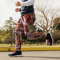 Hawaii Japanese Culture Red Jogger Pants Spring Cranes Aloha Pattern