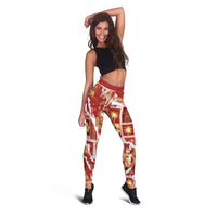 Hawaii Japanese Culture Red Leggings Spring Cranes Aloha Pattern