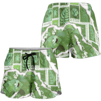 Hawaii Japanese Culture Sage Green Shorts for Women Spring Cranes Aloha Pattern LT01 - Polynesian Pride