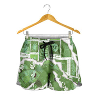 Hawaii Japanese Culture Sage Green Shorts for Women Spring Cranes Aloha Pattern LT01 - Polynesian Pride