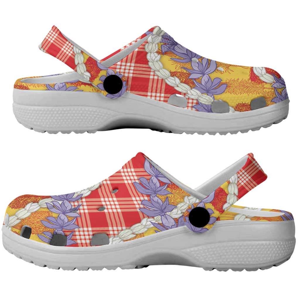 Hawaii Kahili Palaka Motifs Clogs Shoes Hawaiian Honohono Pikake Lei LT14 - Polynesian Pride