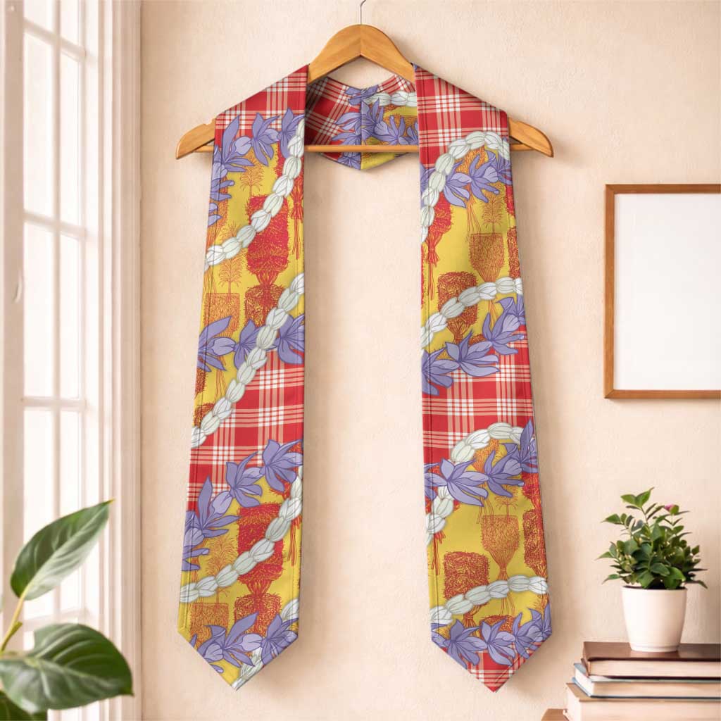 Hawaii Kahili Palaka Motifs Graduation Stole Hawaiian Honohono Pikake Lei LT14 One Size Red - Polynesian Pride