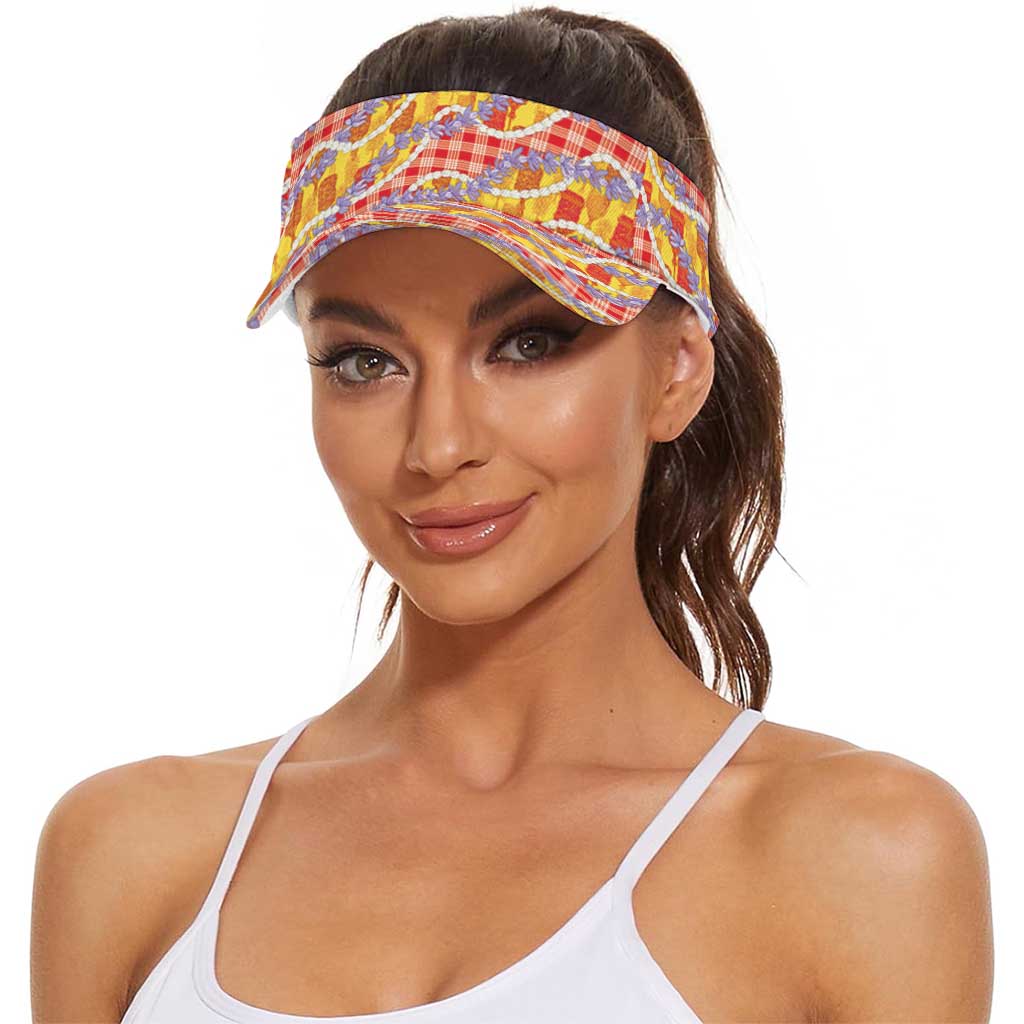 Hawaii Kahili Palaka Motifs Sun Visor Cap Hawaiian Honohono Pikake Lei LT14 - Polynesian Pride