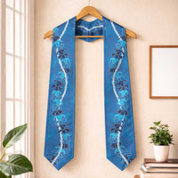 Hawaii Maile Lei Graduation Stole With Blue Monstera Pattern