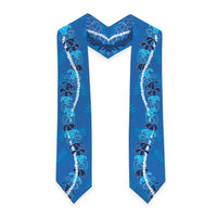 Hawaii Maile Lei Graduation Stole With Blue Monstera Pattern