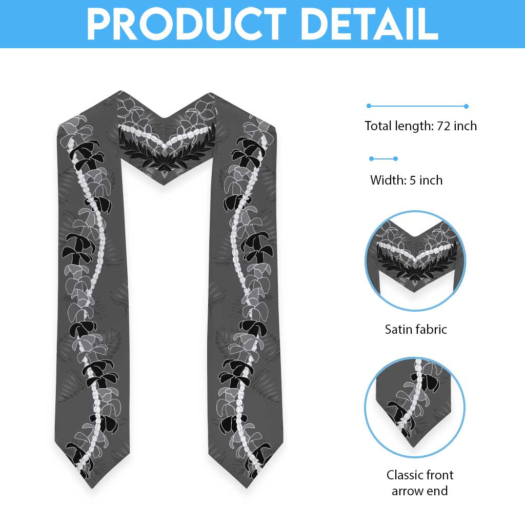Hawaii Maile Lei Graduation Stole With Gray Monstera Pattern