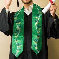 Hawaii Maile Lei Graduation Stole With Green Monstera Pattern
