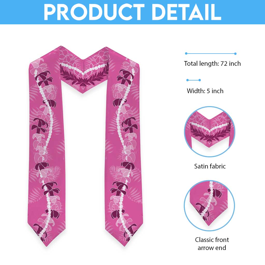 Hawaii Maile Lei Graduation Stole With Pink Monstera Pattern