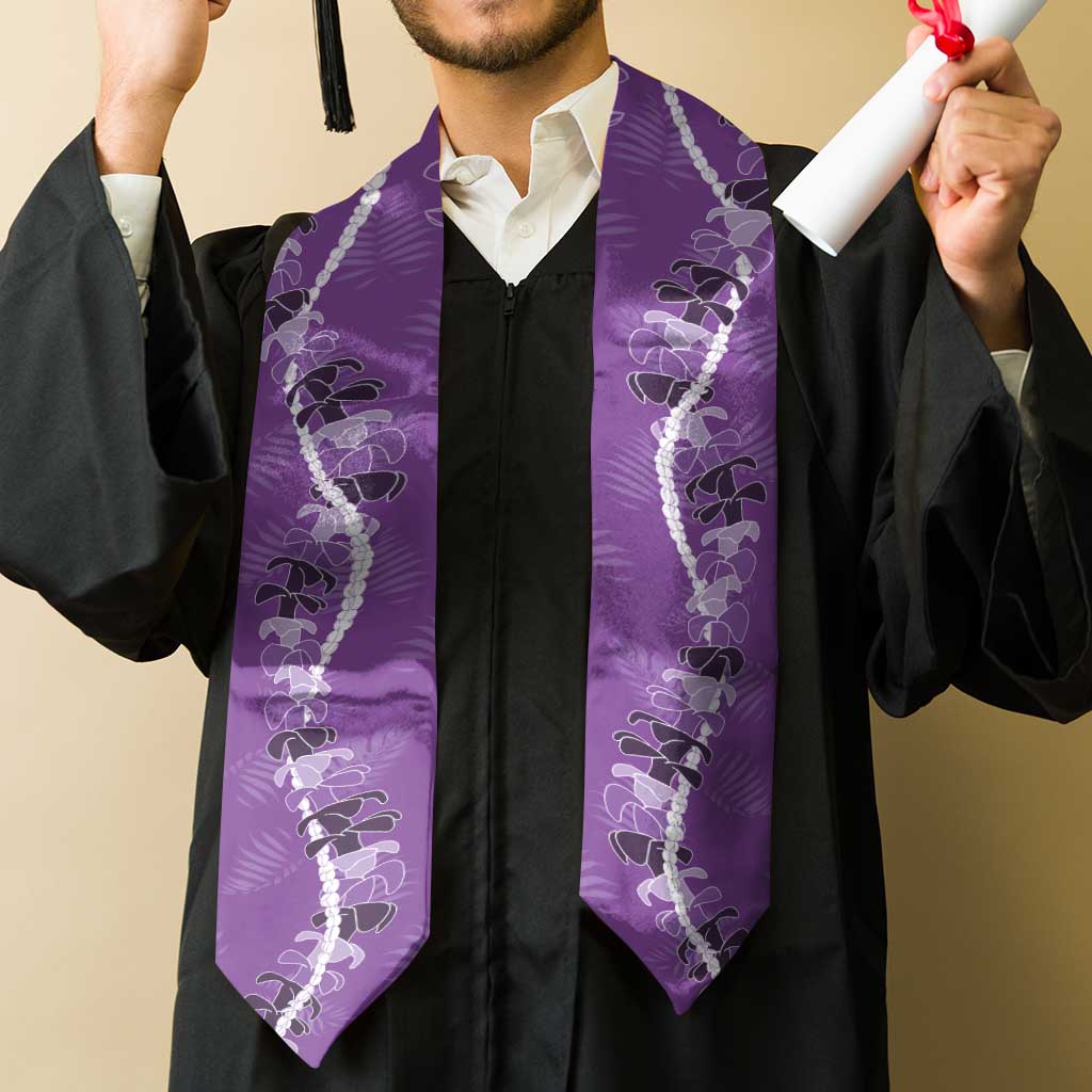 Hawaii Maile Lei Graduation Stole With Violet Monstera Pattern
