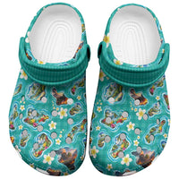 Hawaii Map with Plumeria Flower and Palaka Pattern Clogs Shoes Tropical Island Teal Design LT03 Teal - Polynesian Pride