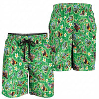 Hawaii Map with Plumeria Flower and Palaka Pattern Shorts for Men Tropical Island Green Design