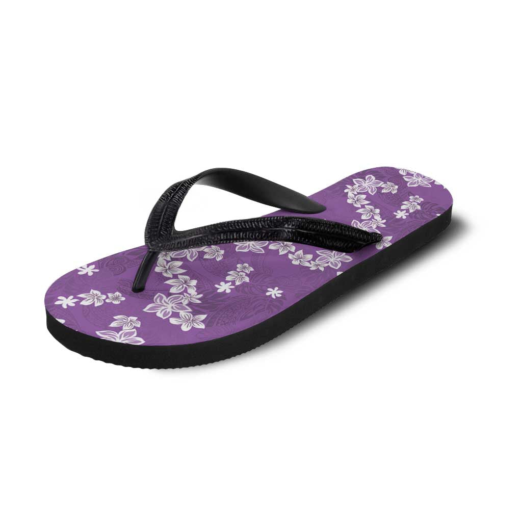 Hawaii Monstera Deliciosa Flip Flops Purple Plumeria Polynesian Pattern - Polynesian Pride