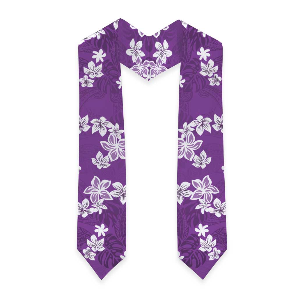 Hawaii Monstera Deliciosa Graduation Stole Purple Plumeria Polynesian Pattern