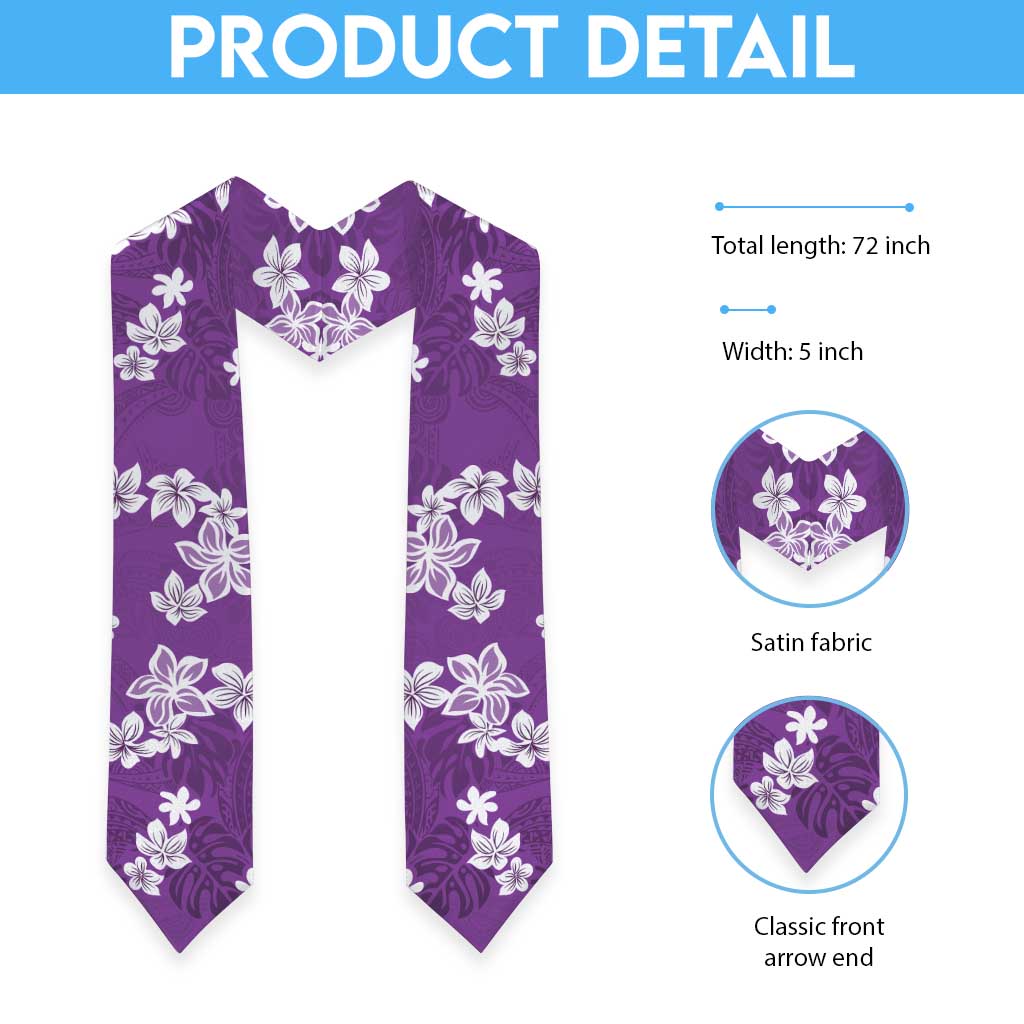 Hawaii Monstera Deliciosa Graduation Stole Purple Plumeria Polynesian Pattern