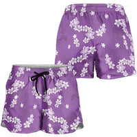 Hawaii Monstera Deliciosa Shorts for Women Purple Plumeria Polynesian Pattern LT05 - Polynesian Pride