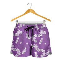 Hawaii Monstera Deliciosa Shorts for Women Purple Plumeria Polynesian Pattern LT05 - Polynesian Pride