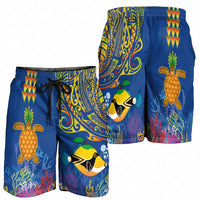 Hawaii Ocean Shorts for Men Pineapple Turtle and Mango Reef Triggerfish and Kakau Tattoo LT03 - Polynesian Pride