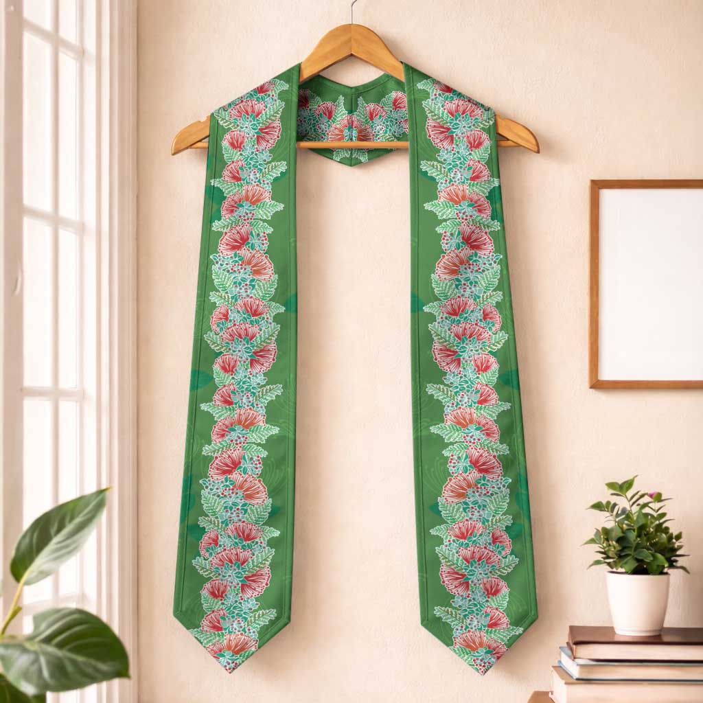 Hawaii Ohia Lehua Graduation Stole Tropical Vibes Green