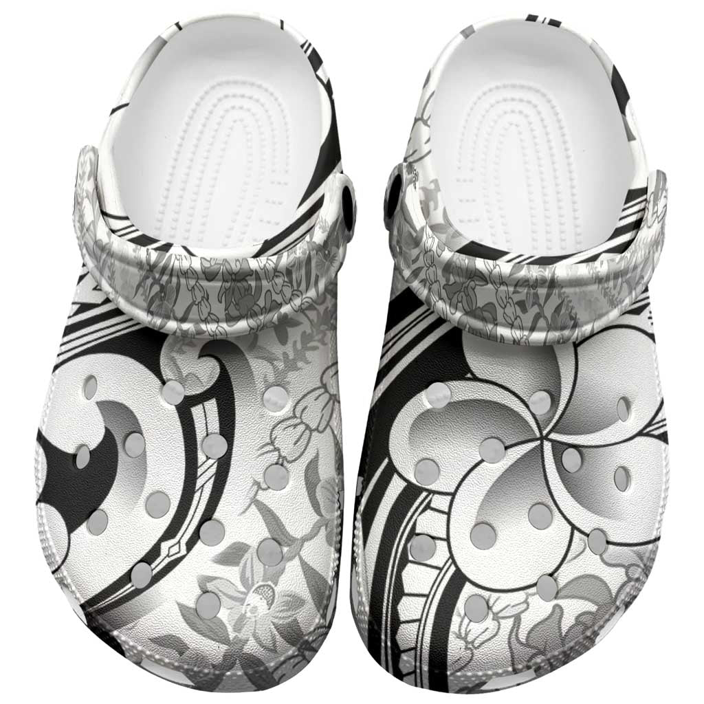 Hawaii Plumeria Lokelani Pikake Lei Clogs Shoes Ele'ele Polynesian Tattoo LT9 Black - Polynesian Pride