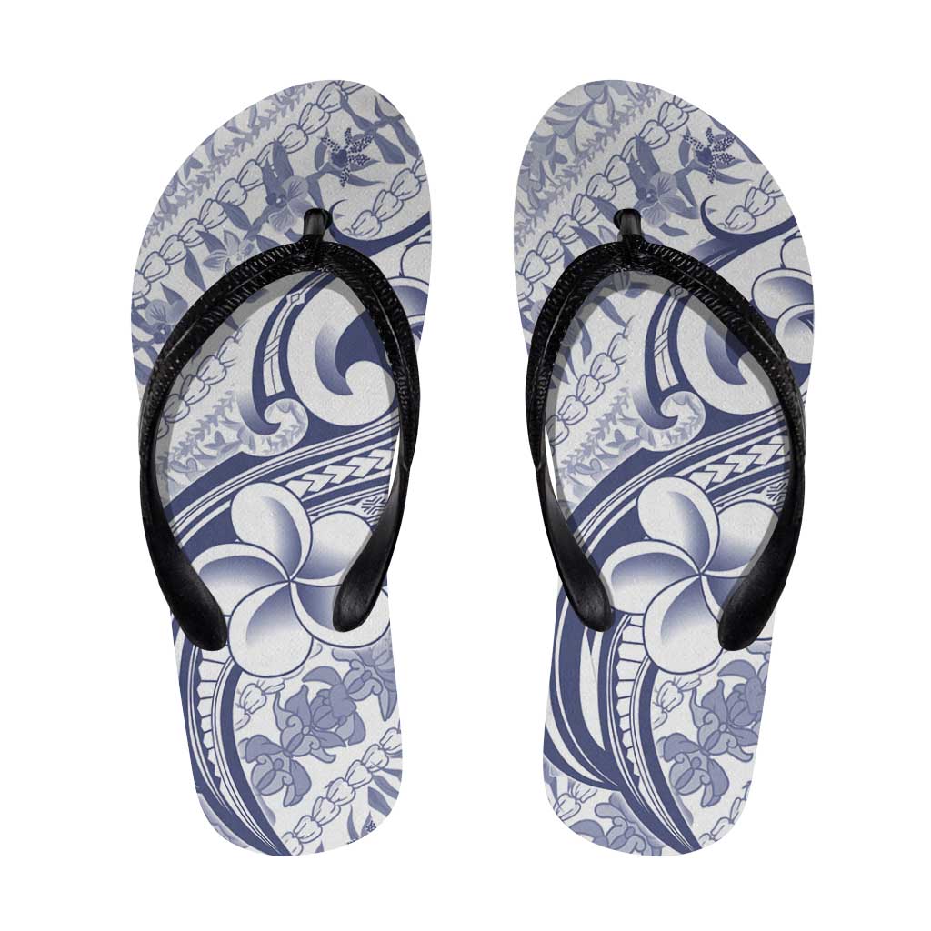 Hawaii Plumeria Lokelani Pikake Lei Flip Flops Navy Blue Polynesian Tattoo LT9 Navy Blue - Polynesian Pride