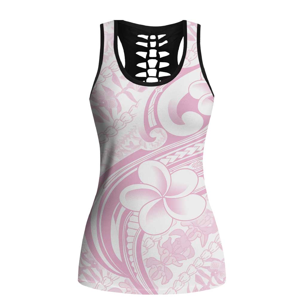 Hawaii Plumeria Lokelani Pikake Lei Hollow Tank Top Poni Mama Polynesian Tattoo LT9 Female Pink - Polynesian Pride