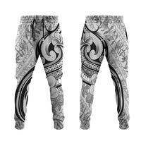 Hawaii Plumeria Lokelani Pikake Lei Jogger Pants Ele'ele Polynesian Tattoo LT9 Black - Polynesian Pride