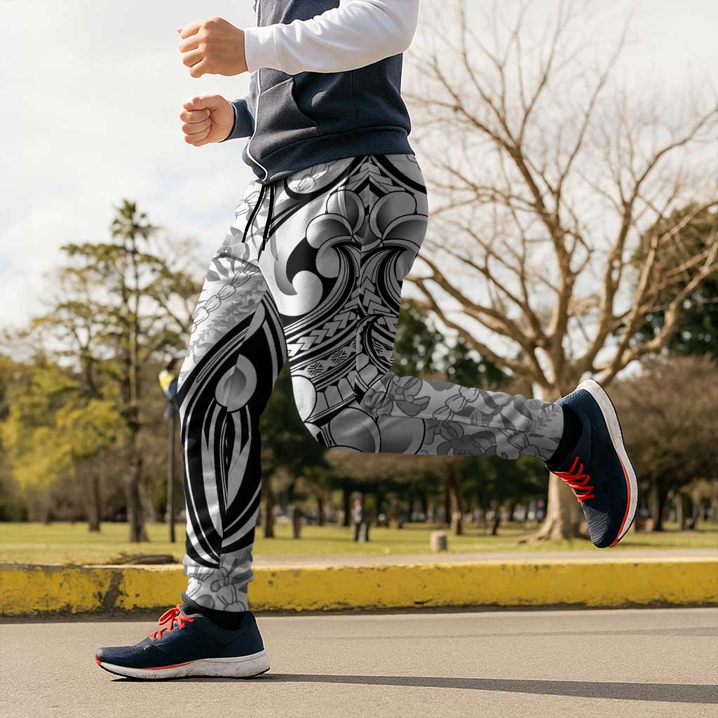 Hawaii Plumeria Lokelani Pikake Lei Jogger Pants Ele'ele Polynesian Tattoo LT9 - Polynesian Pride