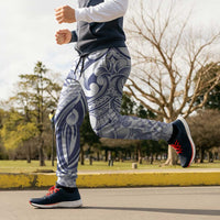Hawaii Plumeria Lokelani Pikake Lei Jogger Pants Navy Blue Polynesian Tattoo