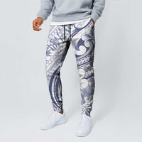 Hawaii Plumeria Lokelani Pikake Lei Jogger Pants Navy Blue Polynesian Tattoo