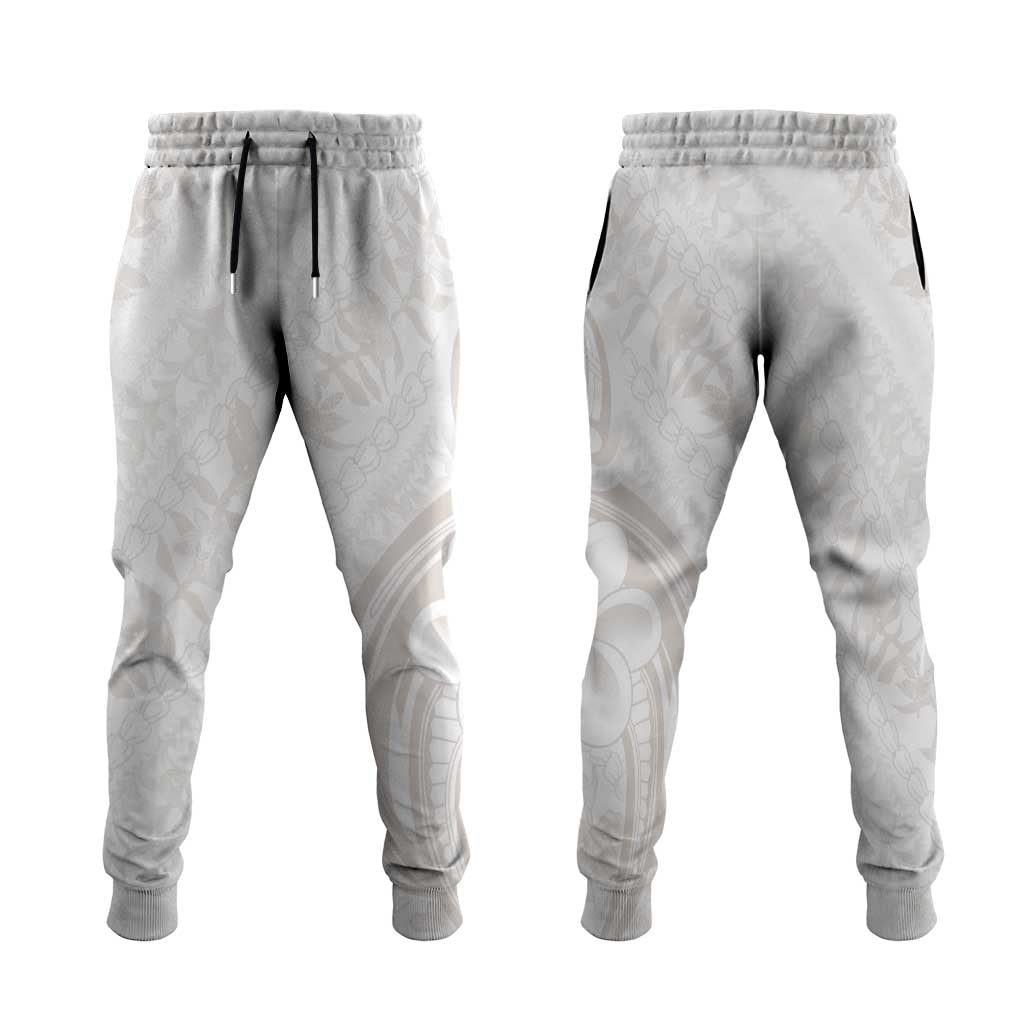 Hawaii Plumeria Lokelani Pikake Lei Jogger Pants Sandy Beige Polynesian Tattoo