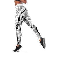 Hawaii Plumeria Lokelani Pikake Lei Leggings Ele'ele Polynesian Tattoo LT9 Black - Polynesian Pride