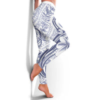 Hawaii Plumeria Lokelani Pikake Lei Leggings Navy Blue Polynesian Tattoo