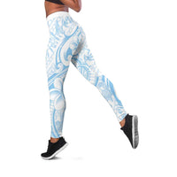 Hawaii Plumeria Lokelani Pikake Lei Leggings Uliuli Polynesian Tattoo LT9 Blue - Polynesian Pride