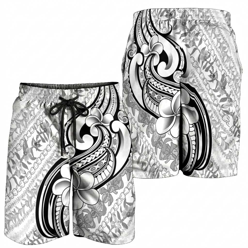 Hawaii Plumeria Lokelani Pikake Lei Shorts for Men Ele'ele Polynesian Tattoo