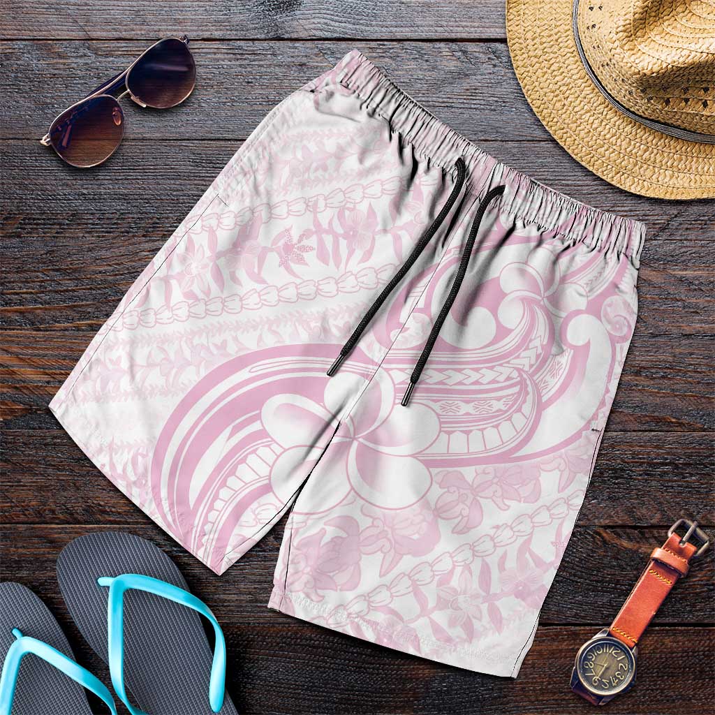 Hawaii Plumeria Lokelani Pikake Lei Shorts for Men Poni Mama Polynesian Tattoo LT9 Pink - Polynesian Pride