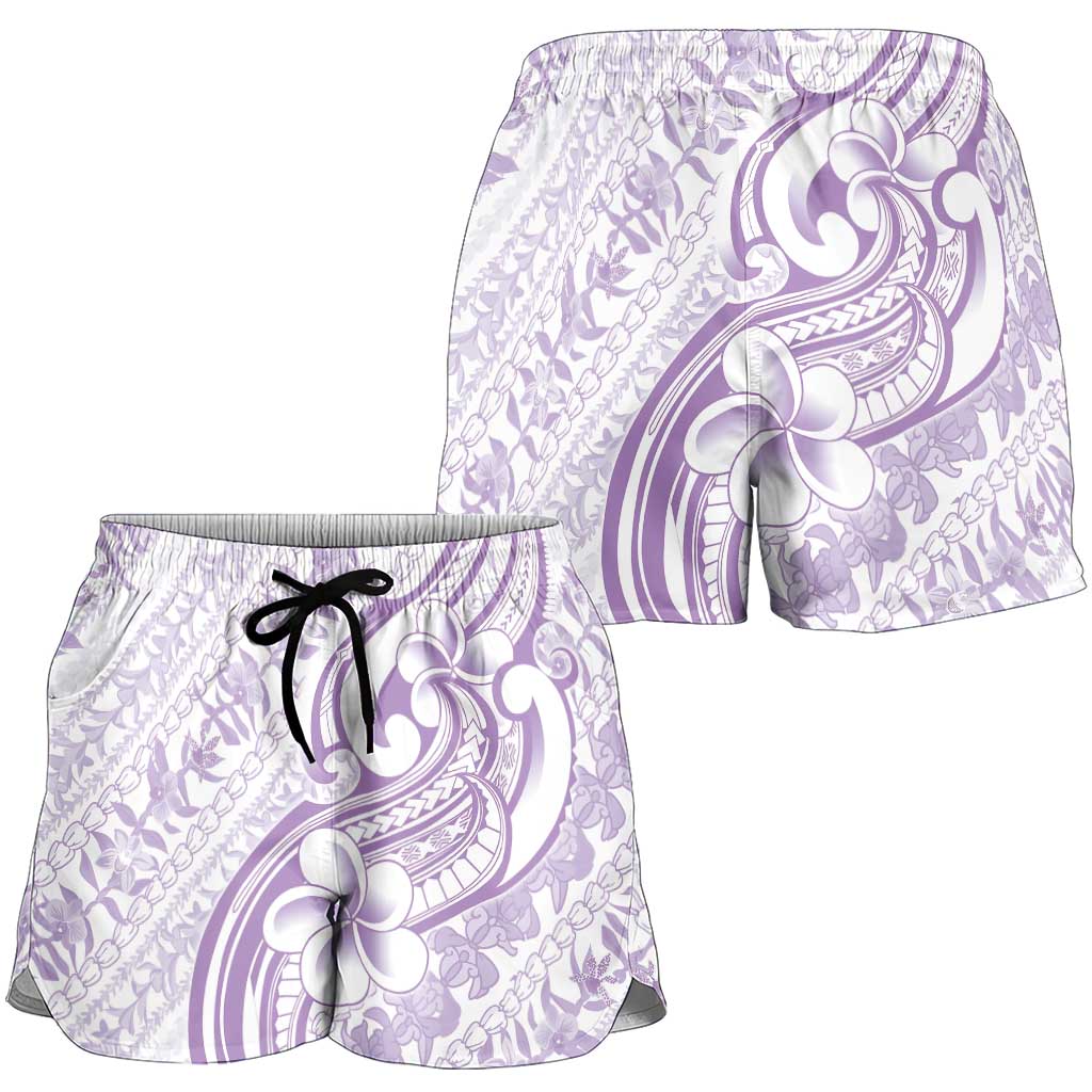 Hawaii Plumeria Lokelani Pikake Lei Shorts for Women Poni Polynesian Tattoo