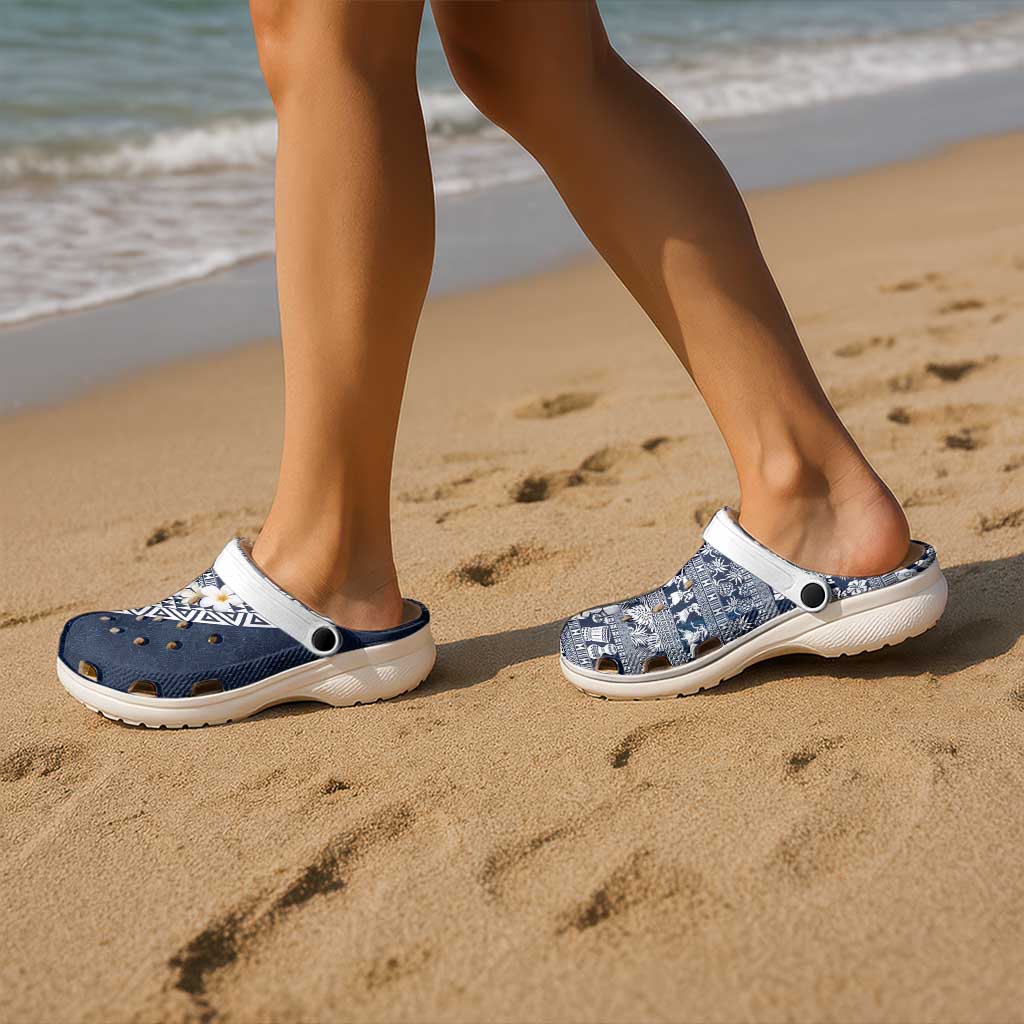 Hawaii Plumeria Tribal Vintage Clogs Shoes Special Blue