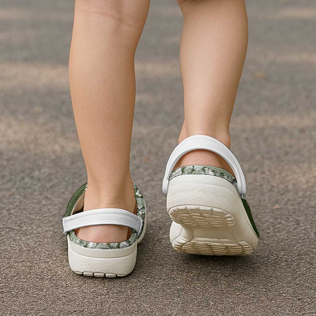Hawaii Plumeria Tribal Vintage Clogs Shoes Special Green