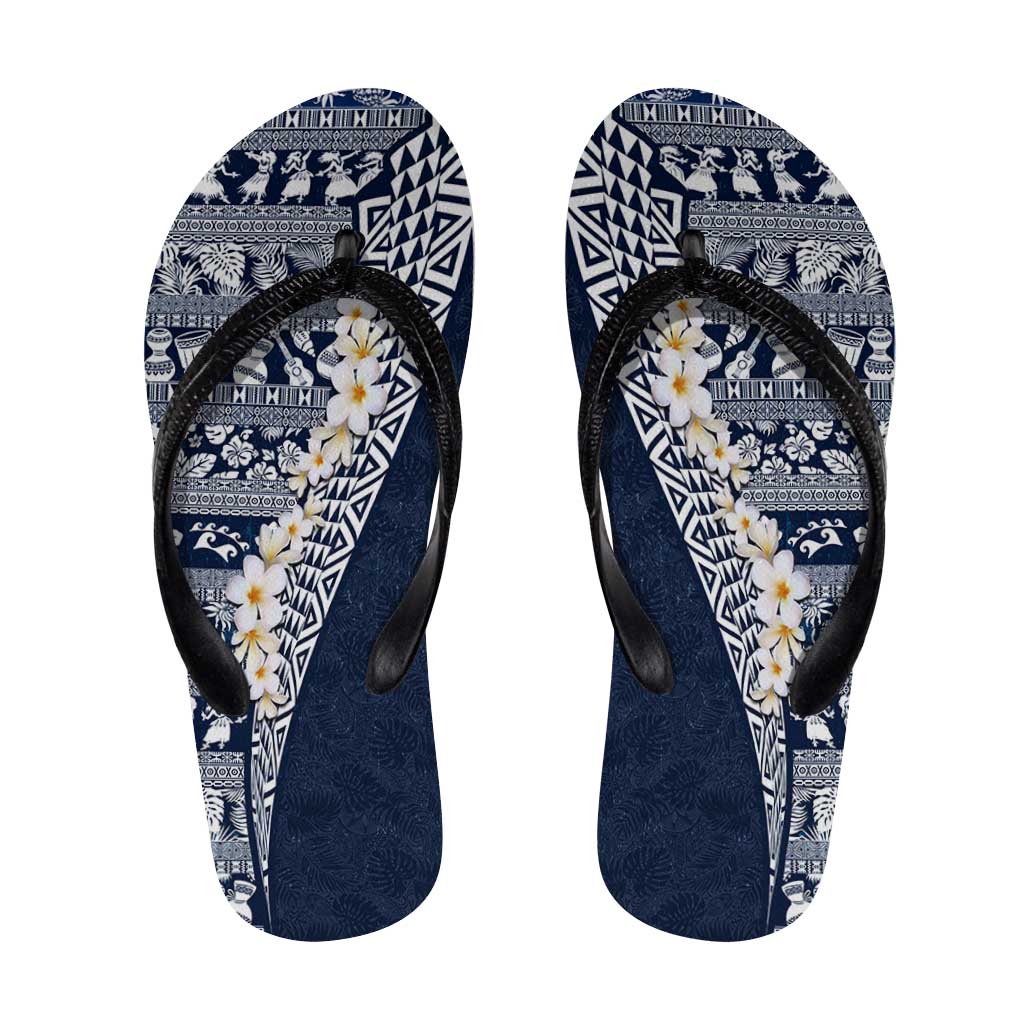 Hawaii Plumeria Tribal Vintage Flip Flops Special Blue
