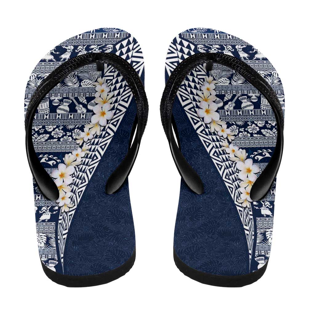 Hawaii Plumeria Tribal Vintage Flip Flops Special Blue