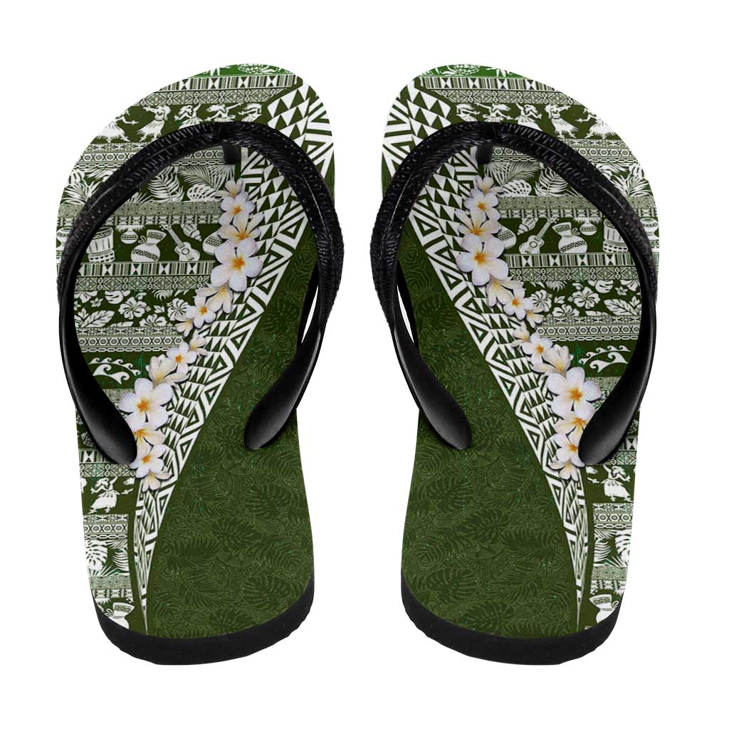 Hawaii Plumeria Tribal Vintage Flip Flops Special Green