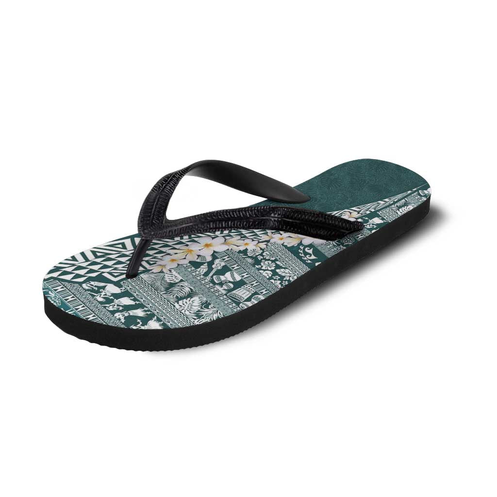 Hawaii Plumeria Tribal Vintage Flip Flops Special Turquoise